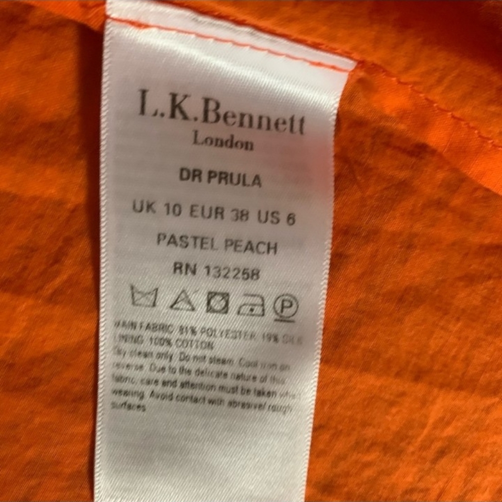 L. K. Bennett Prula graphic floral midi dress, pink pastels and peach, size 6